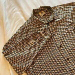 Vtg Mecca USA DNM Men's Sz XXL Long Sleeve Blue‎ Brown Yellow Flannel Shirt
